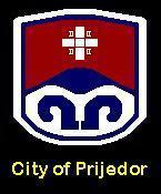 City of Prijedor Coat of Arms; the four letters on each corner of the cross at the top represent the phrase "together Serbs will survive"