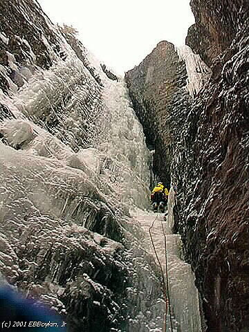 Ouray, Colorado, 2001. Pat Parmenter on Choppo's Chimney.