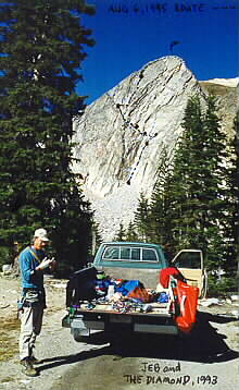 Jeb sorting gear beneath The Diamond of Medicine Bow Peak