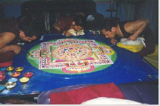 Monks preparing Sand Mandala of The Medicine Buddha
