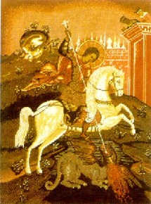Wiehler Gobelin Tapestry -  3561-0 --- Das Drachenwunder des Heiligen Georg (einer ikone aus dem 18. Jahrhundert)