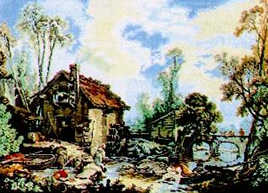 Wiehler Gobelin Tapestry -  3555-6 --- Wassermuehle nach Francois Boucher - with MEZ (Wiehler) thread
