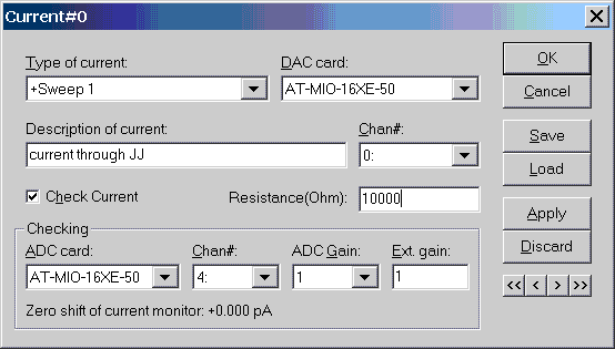 Virtual current setup window