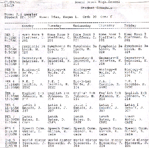 Wow! I still have my schedule from 9th grade!