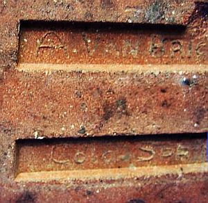 very early van briggle tile raised letter mark