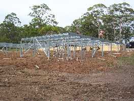 Erecting the steel sub-floor.