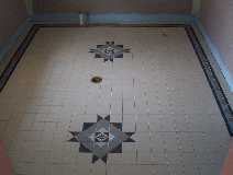 The White bathroom tiles.