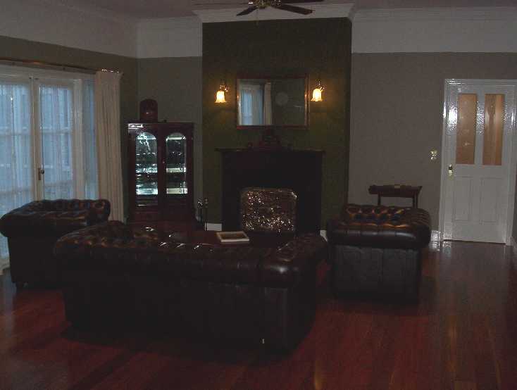 This is the main lounge area. Chesterfields and a gas fireplace for the comfort of our guests.