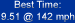 Best Time: 9.51 @ 142 mph