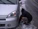 Christian adds snow chains in Yosemite
