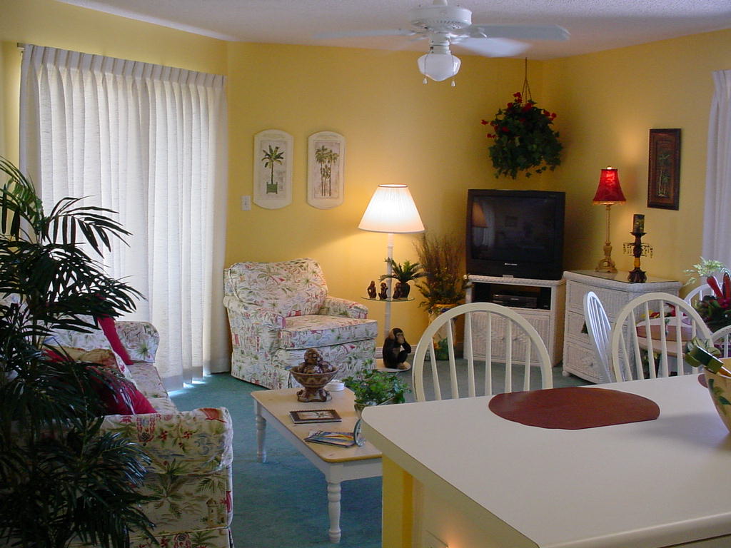 This relaxing living area has a stereo, tv, vcr, and playstation 1 awaiting you in the Gerrell Gulf View condo.