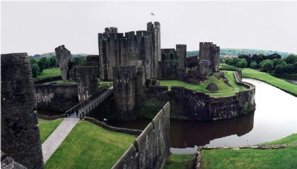 The brooding Caerffili Castle, cornerstone of Edward I's grip on Wales