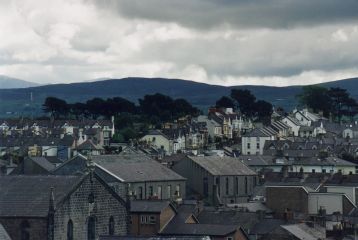 A look across the rooftops of Caernarfon, from the castle towers