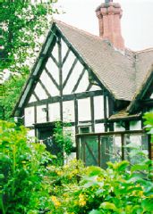 Rear-view  of the tudor house, with its lovely chimney