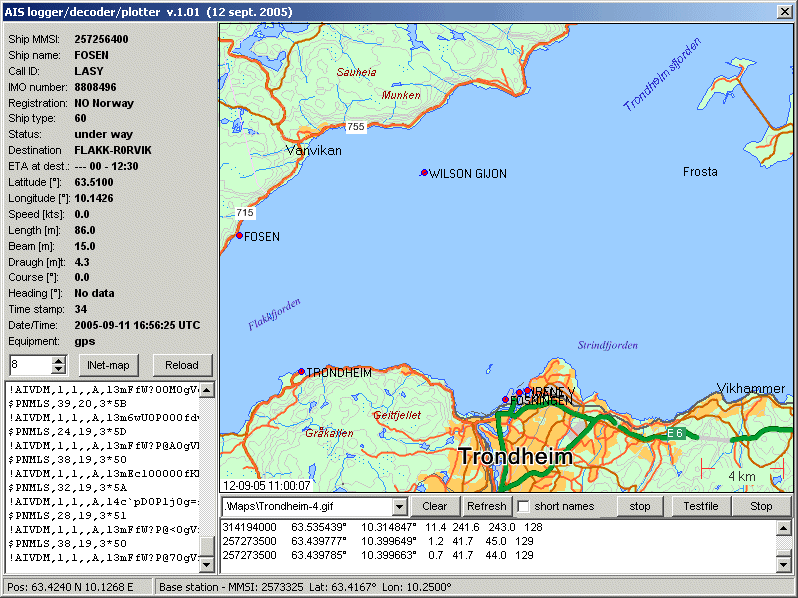 Shiptracking with AISlogger/decoder/plotter