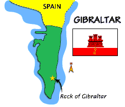 Map and flag of Gibraltar.