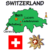 Map, flag and symbol of Switzerland.