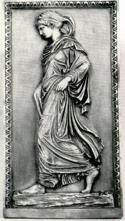 He obtained a plaster-cast of the relief, which he named Gradiva or 'the girl who steps along', and hung it in his study.  Captivated by the graceful gait of the figure as she walks along in her flowing robes, he convinced himself that she would be found in Pompeii.  Labouring under this delusion, he beleived that he found Gradiva in Pompeii, stepping along in her characteristic gait 'without his having suspected it, living as his contemporary (quoted in Freud, 'Delusions and dreams in Jensen's Gradiva', p. 38).  The woman whom he meets turns out to be his childhood sweetheart, Zoe, who by appearing to accept his delusion fully, actually works to bring about his cure.