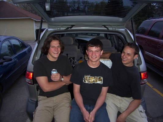 Mike Marquard, Ben, and Nic - sharing a laugh in one of the "soccer mom" gsquash vans