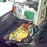 The sinking gas-station: the cartoonist's view of a catastrophe.