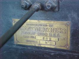 1914 Grant, Model M roadster - firewall I.D. plate