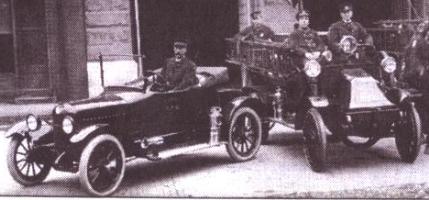 1916 Grant Six Roadster & 1913 Adams Fire Truck, both built in Findlay, Ohio. Click to view larger image.