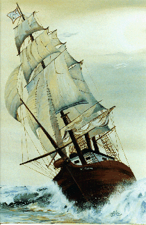 18 by 24 inch Oil Painting of the Brig Colborne by Mireille Dupuis, August, 1998.