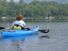 Joe Vallier -- Sue Vonderheide with three loons -- NE cove facing north