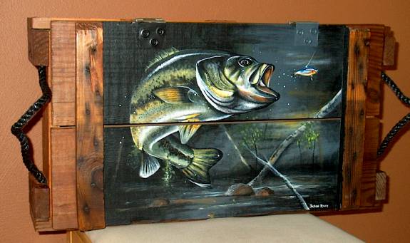 Largemouth Bass Chasing a Lure, Dims, 27" x 14" x 6"
