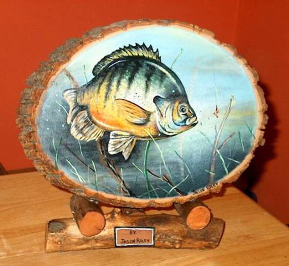 Bluegill on Wood Slab Piece with Stand Image is Roughly 14"