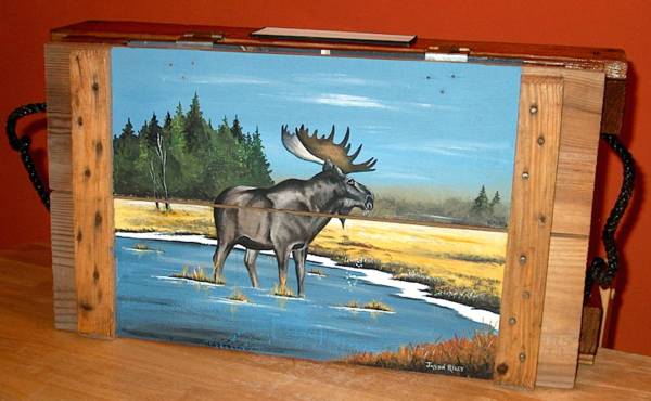 Moose Feeding in Stream, Dims, 27" x 14" x 6"
