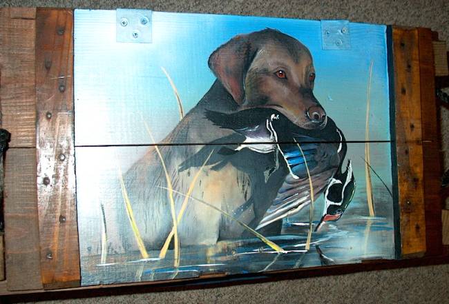 Lab Retrieving a Wood Duck, Crate Dims, 27" x 14" x 6"