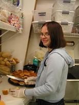 Me, preparing a ham and biscuit tray