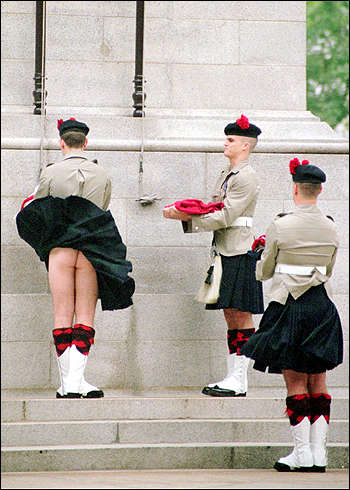 Breeze blows up soldiers kilt revealing the truth