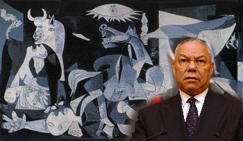 what the UN press conference would have looked like if Colin Powell hadn't covered up Guernica while trying to sell Iraq invasion.