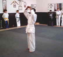Landan Mitchell performs seisan kata