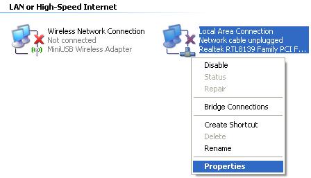 Open Internet connection properties page