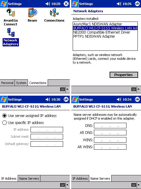 WLAN CF adapter IP address setting