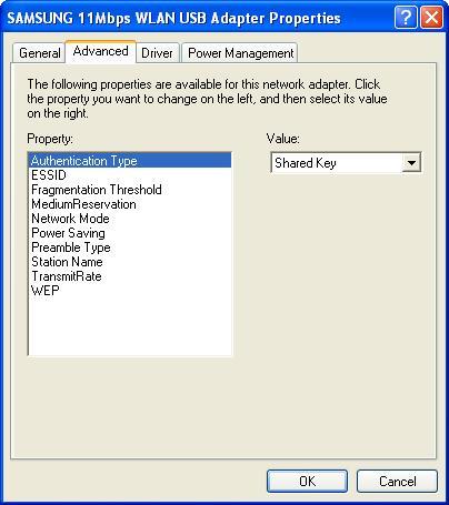 WLAN USB adapter properties