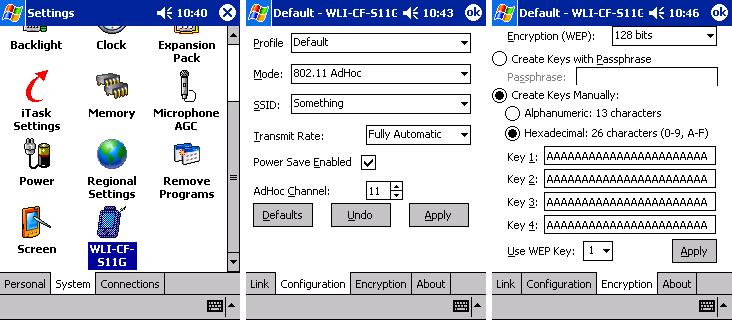 WLAN CF adapter network setting