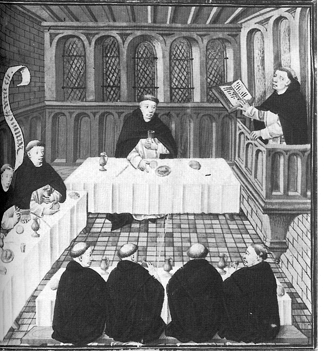 Lector reads to monks at meal