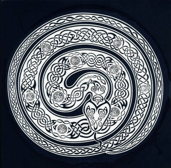 The ouroborous, a snake biting its tail, is associated with life, death and rebirth, the constant cycle.