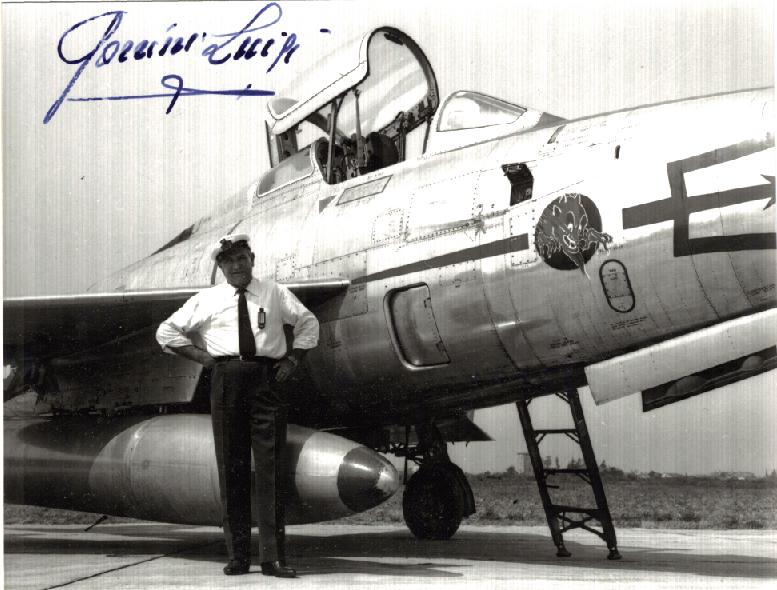 Luigi Gorrini after the war, beside an F84F [Courtesy of Ken Arnold] CLICK TO ENLARGE