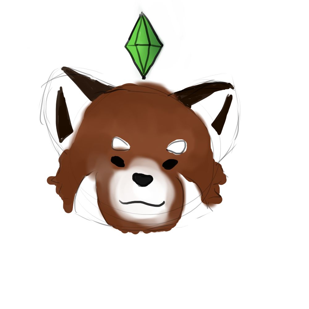 Red Panda with green sims crystal above it