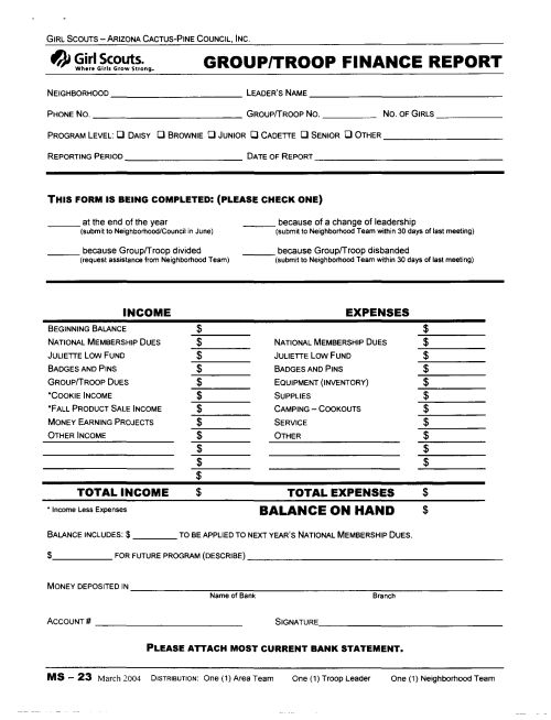 GSACPC Annual Group/Troop Finance Report