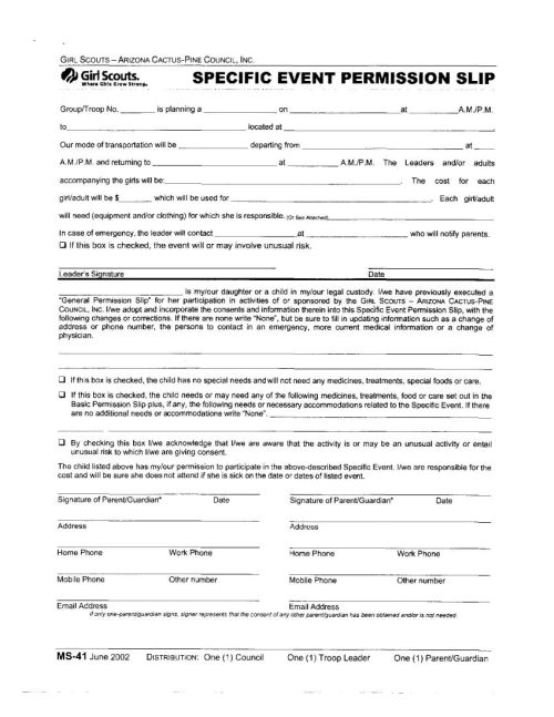 GSACPC Specific Permission Slip