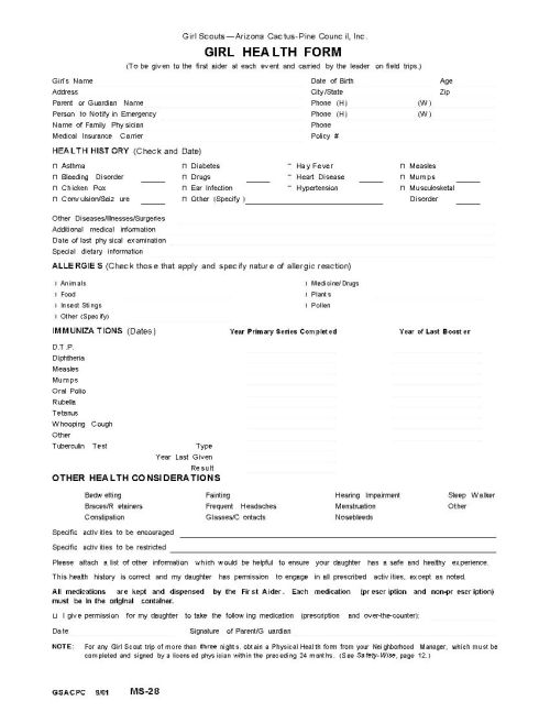 GSACPC MS-28 Girl Health Form