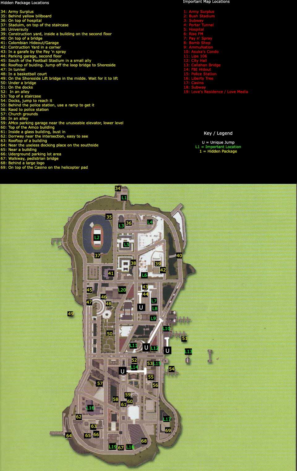 Grand Theft Auto III Hidden Packages Map: Portland Map for