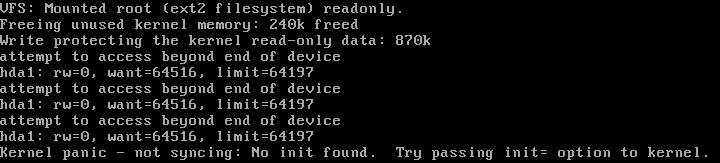 kernel error showing access beyond end of device