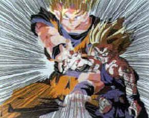 Gohan y el alma de Gokuu en la batalla final contra Cell